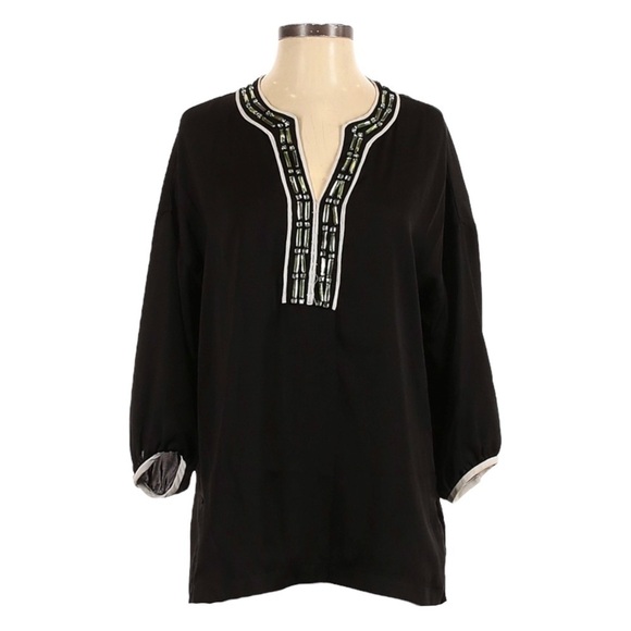 Paperwhite Black Jeweled Oversized Lightweight Tunic Blouse Size S - Picture 1 of 11